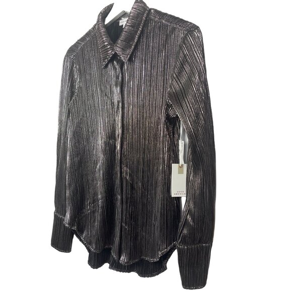 Good American Chrome Lamé Plissé Button Shirt - Picture 9 of 9